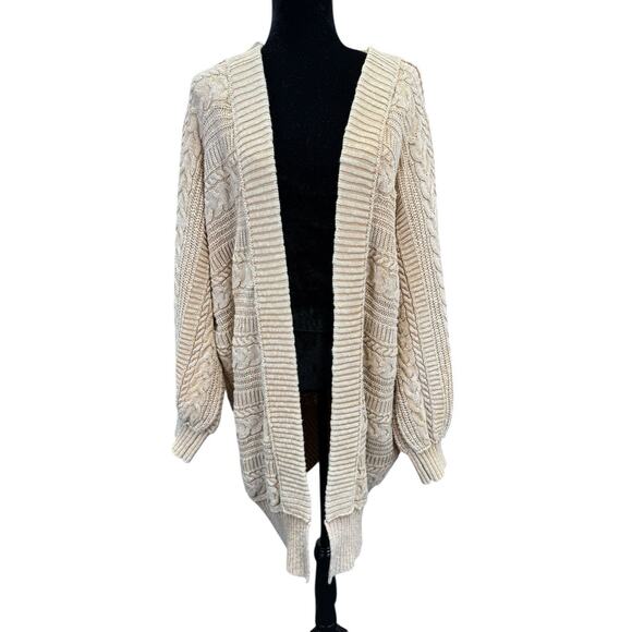 Free People Open Front Cable Knit Cardigan Sweater Small Beige Cotton - Picture 4 of 11